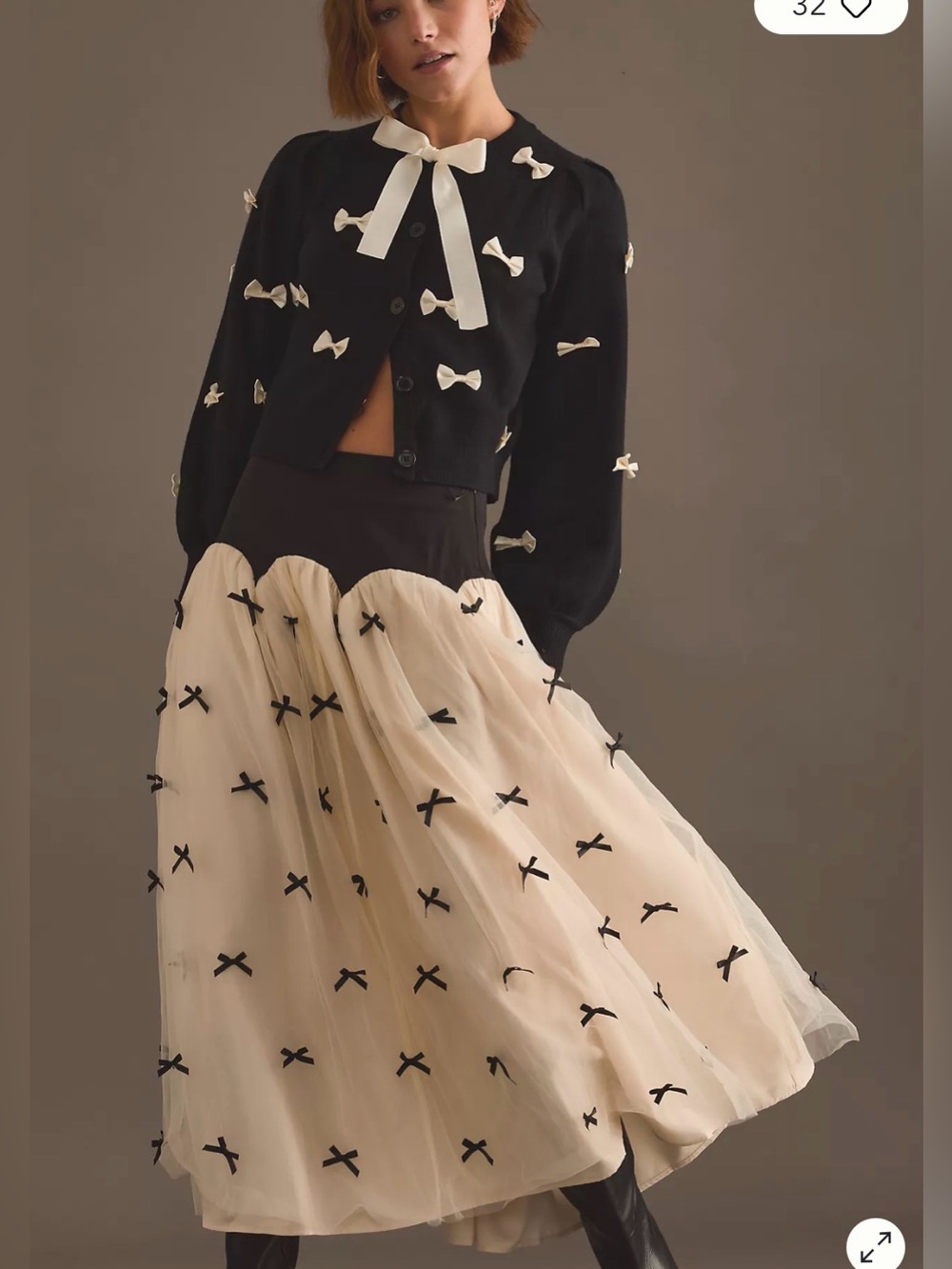 Anthropologie Fully Dressed Monika Bow Midi Maxi Skirt Zip Tulle Ivory - Picture 3 of 7